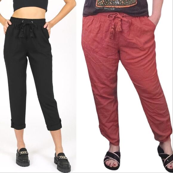 SoundStyle Country Rust Linen Blend Elastic Waist Convertible Pants Large - Picture 5 of 14